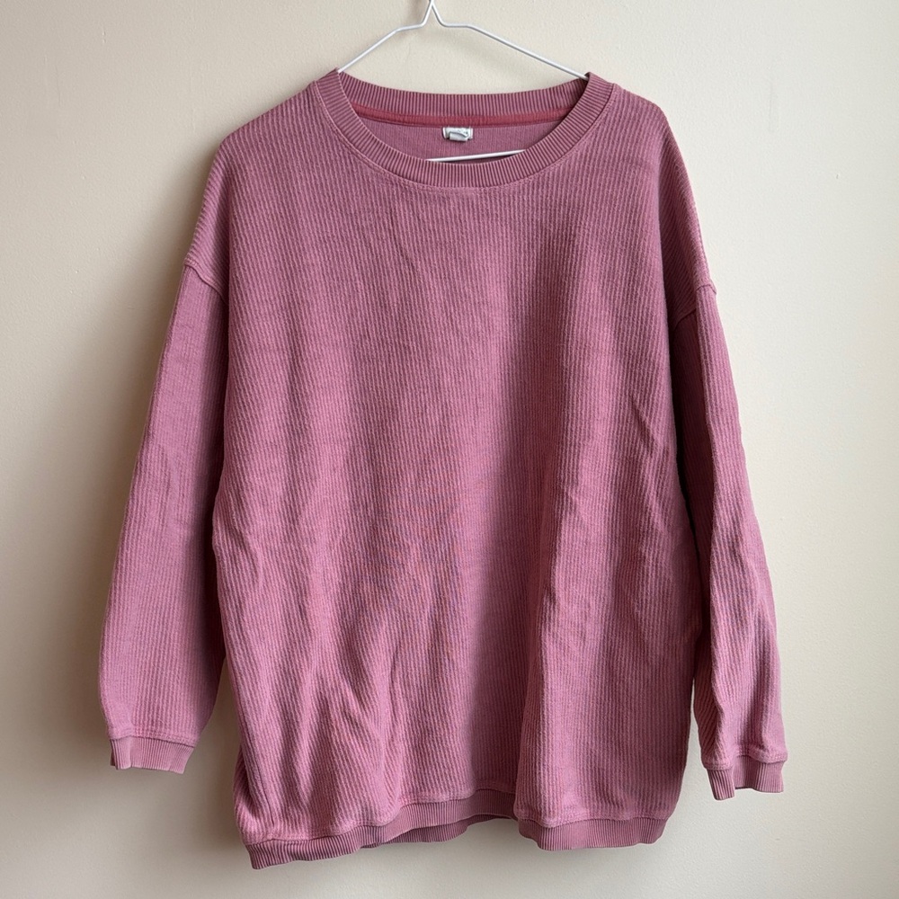 Aerie Pink Ribbed Oversized Pullover Sweatshirt